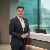Venue manager standing beside a reception desk in a modern London event space